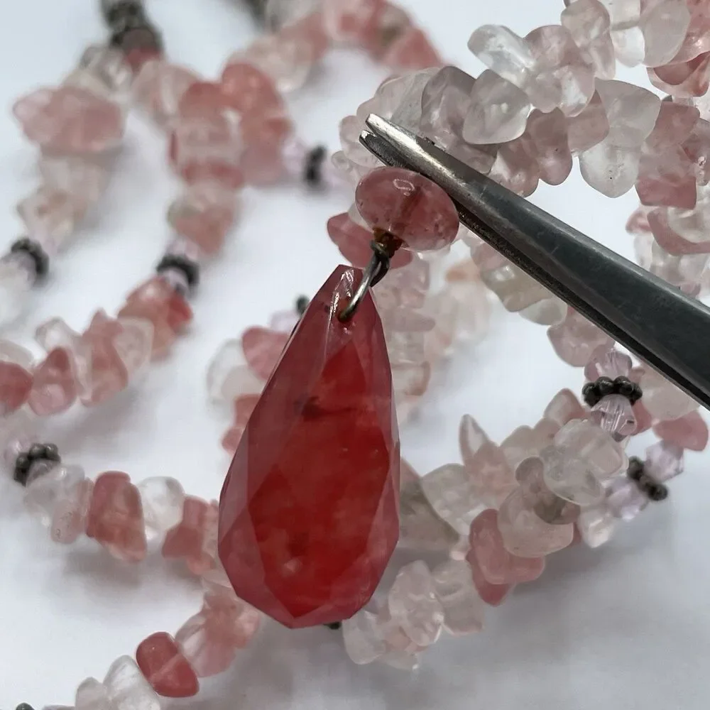 Cherry Rose Clear Quarts Beaded Pendant 925 Sterling Silver Layered Necklace